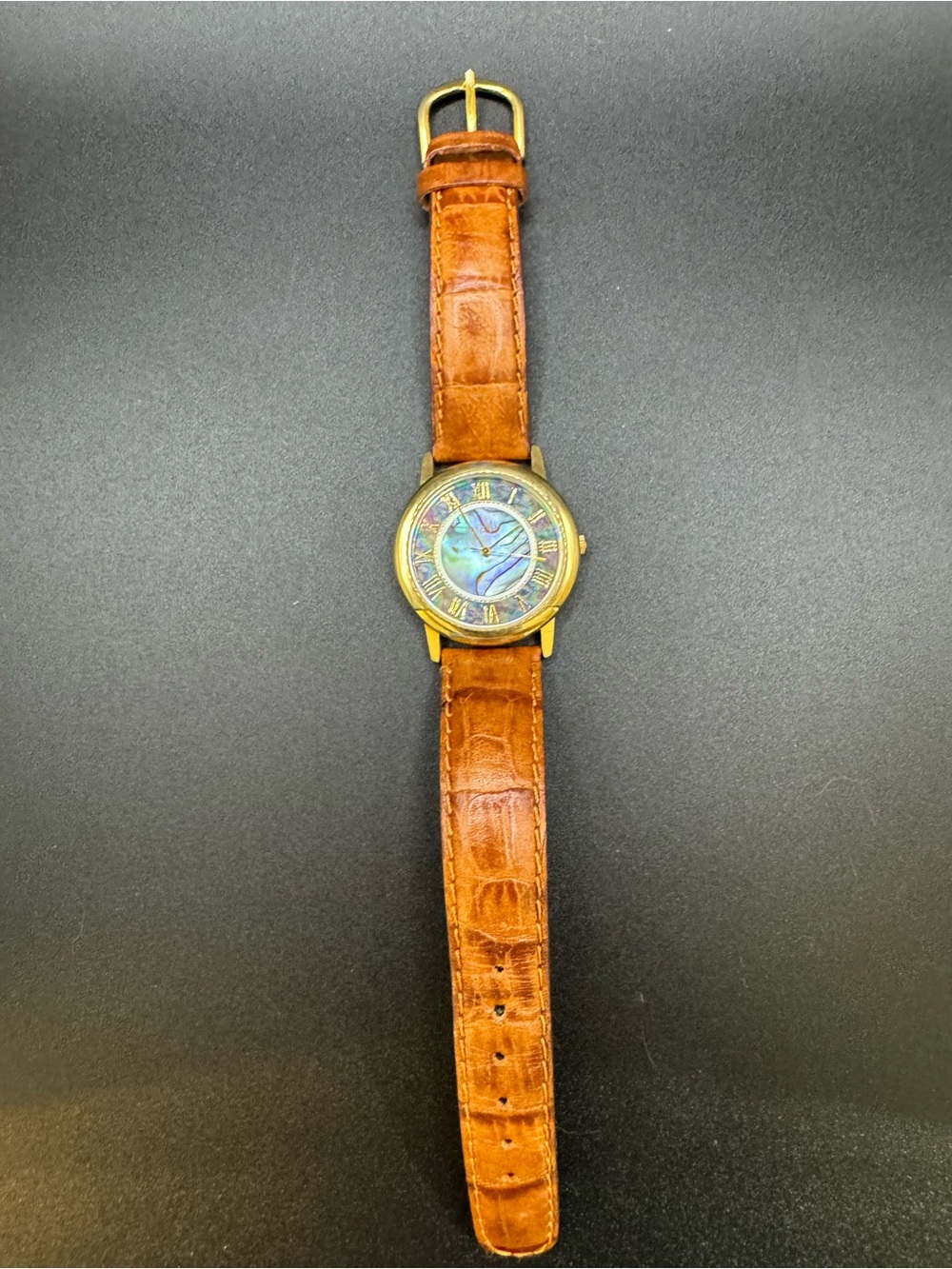 Vintage Women’s L.A. Express Abalone Face Watch Brown Band New Battery